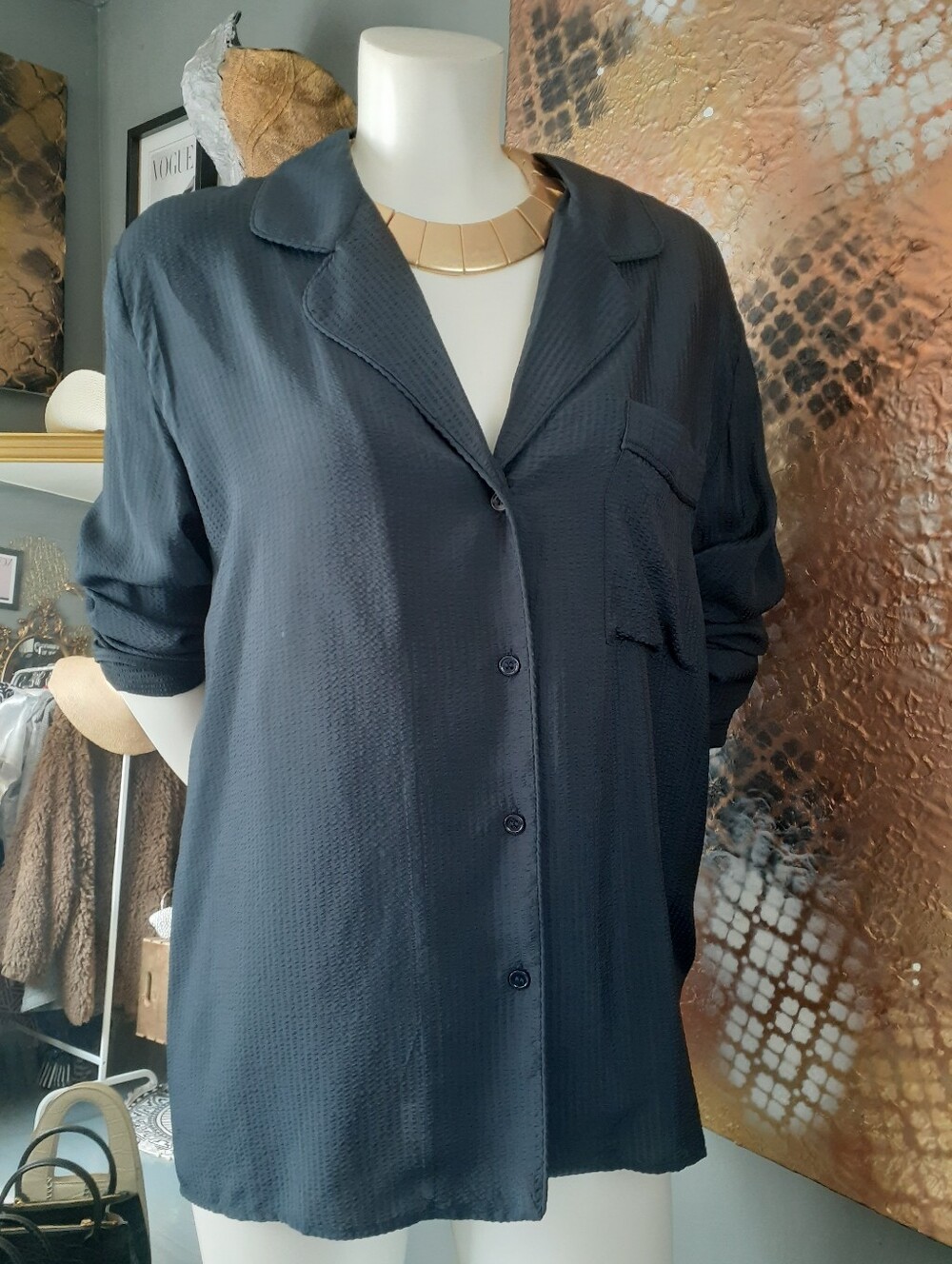 Zara Nwt Classic Navy Button-Front Women's Shirt
